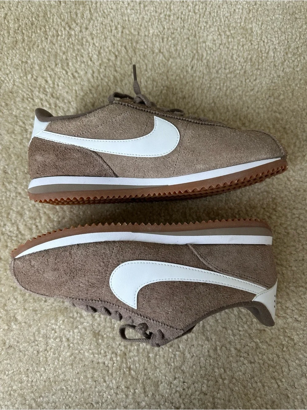 Nike Women’s Cortez Brown Suede Sneakers with White Swoosh